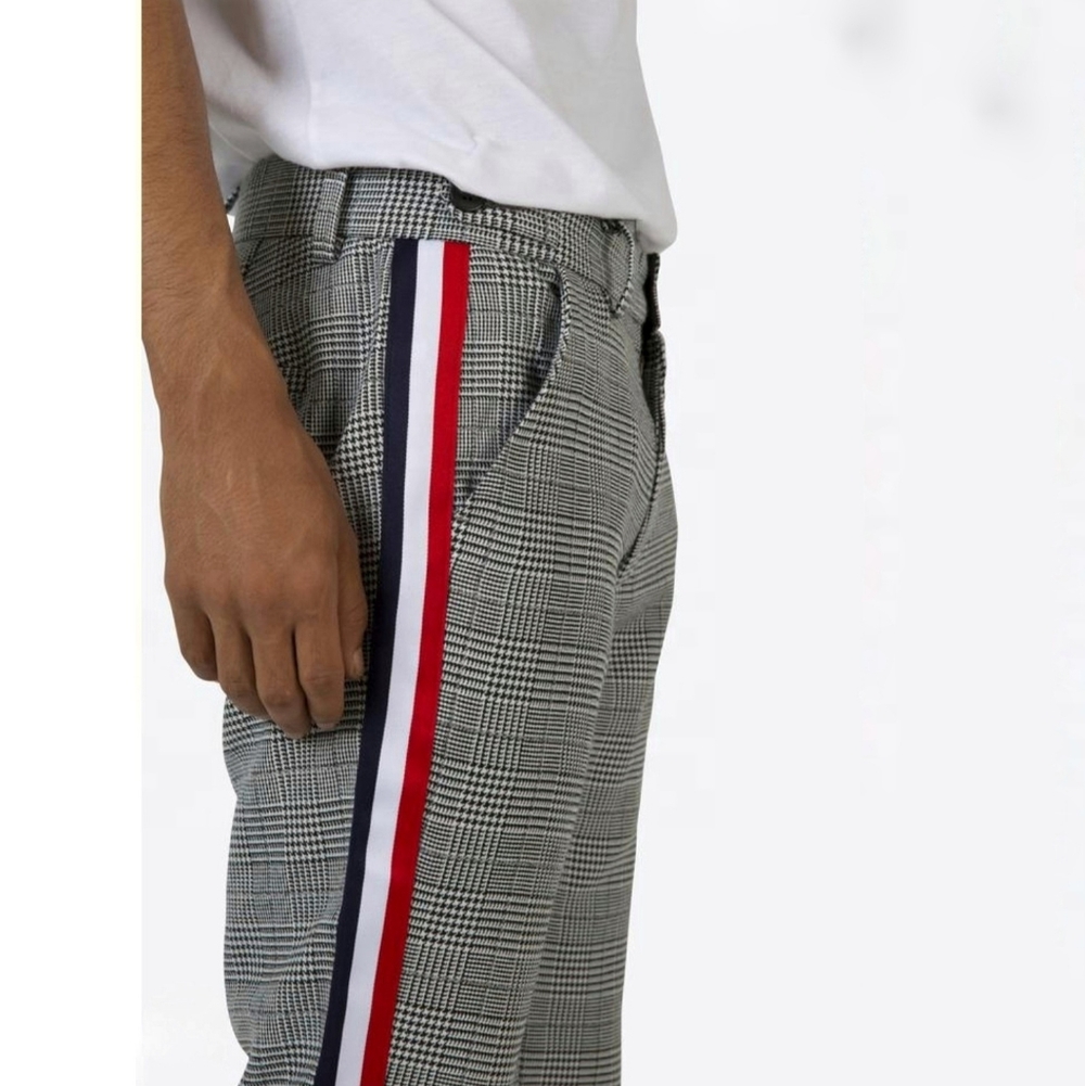 MNML grandpa track trouser pants black / white houndstooth out seam stripes 33